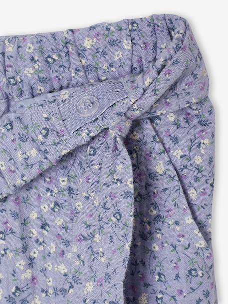 Frilled Bermuda Shorts in Cotton Gauze for Girls printed blue+printed white 