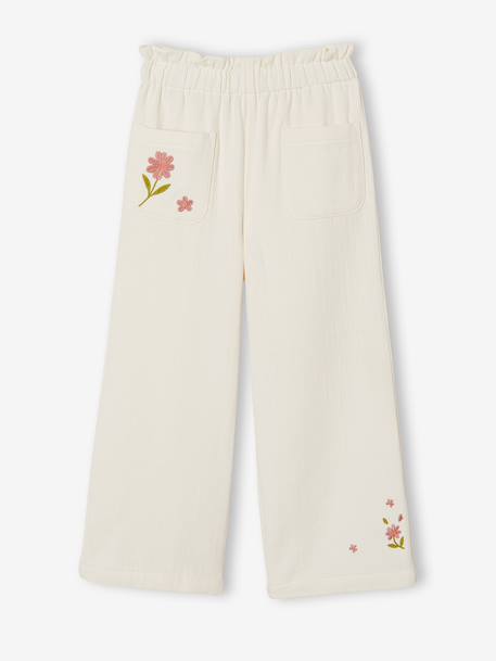 Wide-Leg Trousers in Cotton Gauze for Girls ecru 
