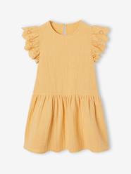Girls-Girls' cotton gauze dress with short embroidered sleeves 