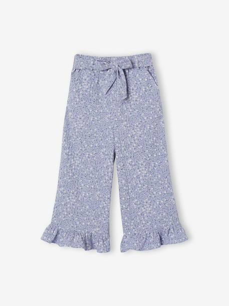 Frilled Bermuda Shorts in Cotton Gauze for Girls printed blue+printed white 