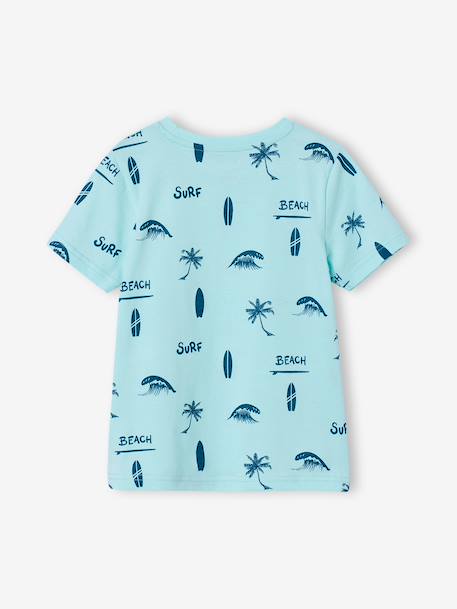 Printed boy's t-shirt denim blue+lichen+marl white+mint green 