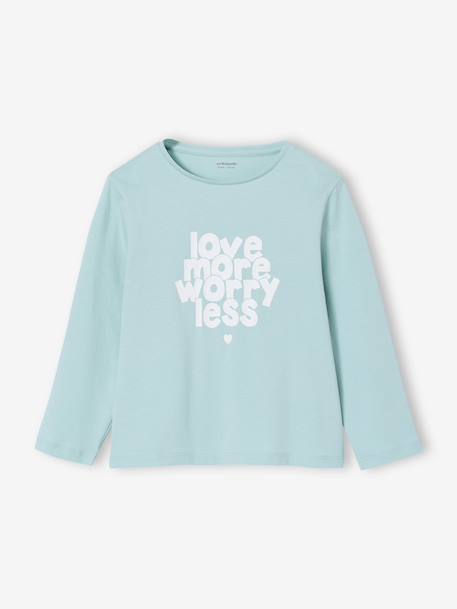 Pack of 3 long-sleeved girls' fancy t-shirts anthracite+coral+ecru+grey blue+indigo+mauve+rose 