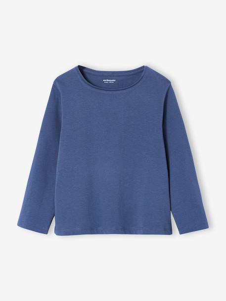 Pack of 3 long-sleeved girls' fancy t-shirts anthracite+coral+ecru+grey blue+indigo+mauve+rose 