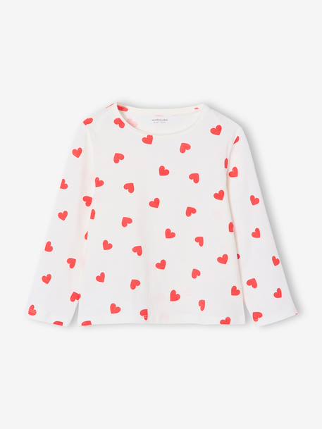 Pack of 3 long-sleeved girls' fancy t-shirts anthracite+coral+ecru+grey blue+indigo+mauve+rose 