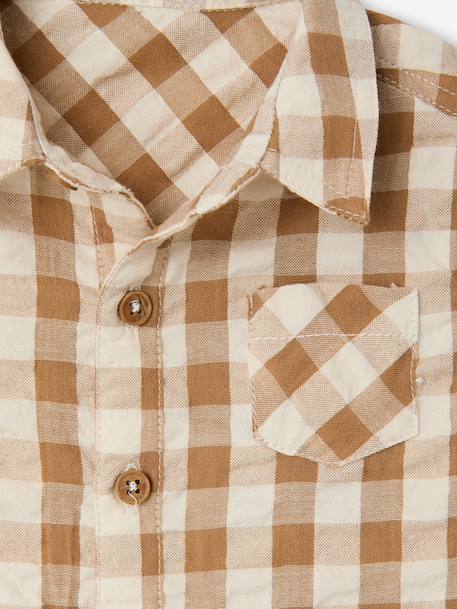 Baby boy's cotton muslin shirt chequered beige 