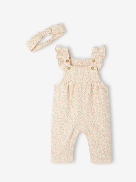 Fleece Dungarees + Headband for Babies ecru+vanilla 