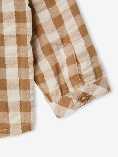 Baby boy's cotton muslin shirt chequered beige 