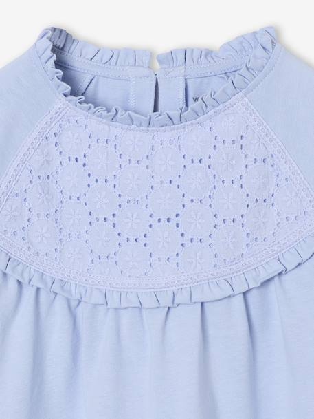 Top with Detail in Broderie Anglaise, for Girls ecru+GREEN DARK SOLID+mauve+navy blue+pale blue 