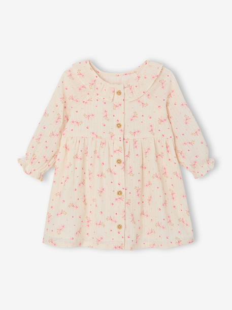 Baby girl's dress in cotton gauze ecru 