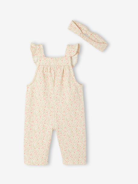 Fleece Dungarees + Headband for Babies ecru+vanilla 