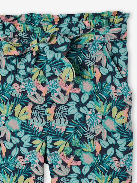 Fluid Cropped Trousers with Floral Print, for Girls emerald green+navy blue+red 