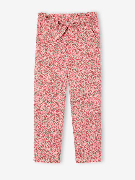 Fluid Cropped Trousers with Floral Print, for Girls emerald green+navy blue+red 