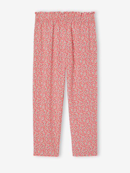 Fluid Cropped Trousers with Floral Print, for Girls emerald green+navy blue+red 