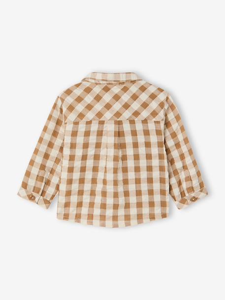 Baby boy's cotton muslin shirt chequered beige 