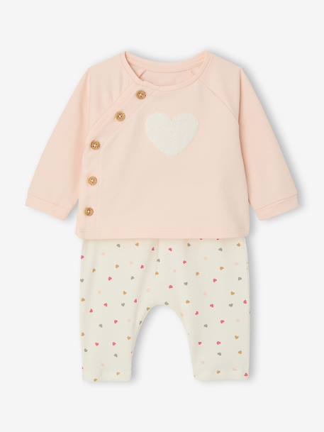 Baby sweatshirt and trouser set ecru+pale pink 