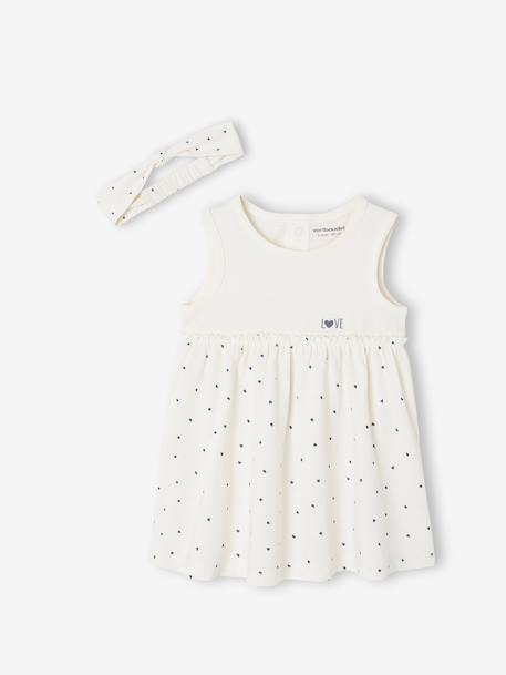 Dress & Matching Headband, for Babies beige+Light Green/Print+rosy 