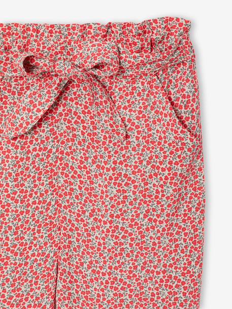 Fluid Cropped Trousers with Floral Print, for Girls emerald green+navy blue+red 