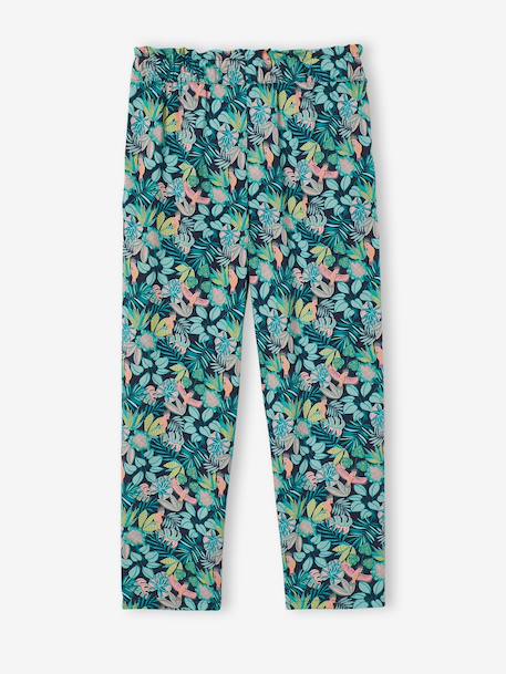 Fluid Cropped Trousers with Floral Print, for Girls emerald green+navy blue+red 