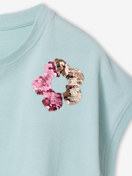 T-Shirt with Sequinned Motif, for Girls aqua green+ecru+lilac 