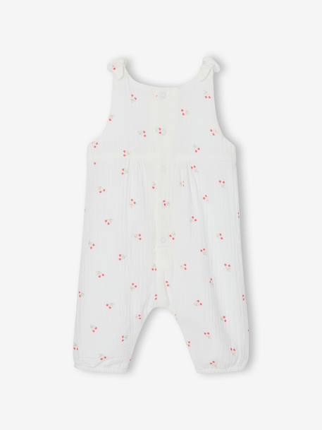 Jumpsuit for Newborn Babies, Embroidery in Cotton Gauze beige+ecru+Light Green/Print 
