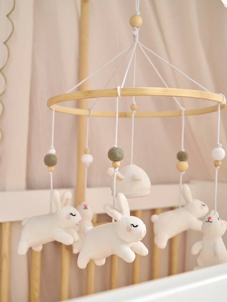 Rabbit Musical Mobile for Cot wood 
