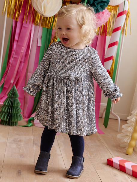 Occasion Wear Dress with Sequins for Babies gold+silver 
