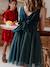 Christmas Special Dress in Velour & Sparkling Tulle for Girls emerald green+red 