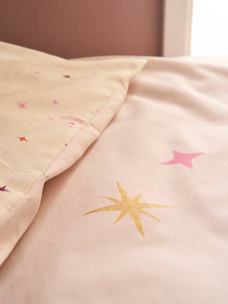 Reversible BIRDY duvet cover set + pillowcase for children, made with recycled cotton rosy 