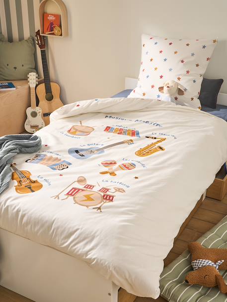 MUSIQUE LEXIQUE duvet cover set + pillowcase with recycled cotton printed white 