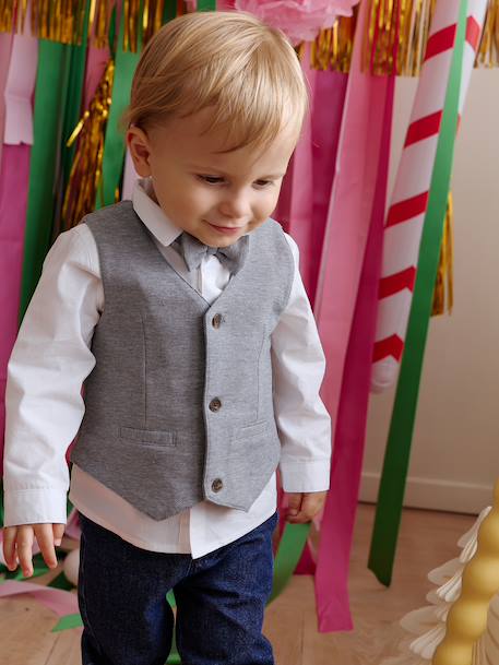 Boys' shirt, bow tie and cardigan set white 