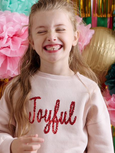 Christmas Sweatshirt with Sequinned Message for Girls rosy 