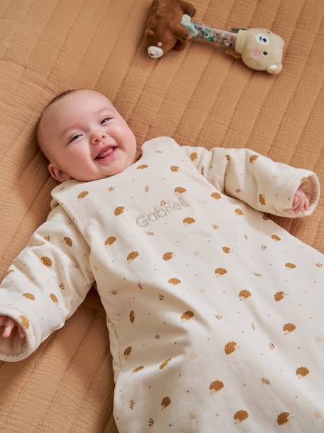 Sleeping Bag with Detachable Sleeves, Hedgehog printed beige 