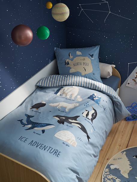 PÔLE NORD duvet cover set + pillowcase for children, with recycled cotton ocean blue 