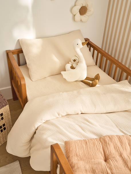 Plain Duvet Cover + Pillowcase Set in Organic Cotton* Gauze for Babies ochre+sage green+vanilla 
