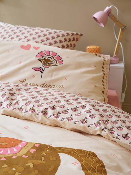 Duvet Cover + Pillowcase Set, with Recycled Cotton, ARIZONA DREAM printed white 