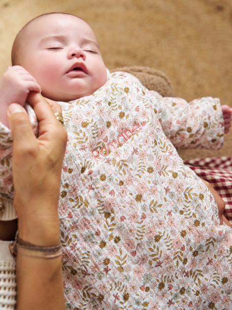 Customisable baby sleeping bag with detachable sleeves FLORA printed white 