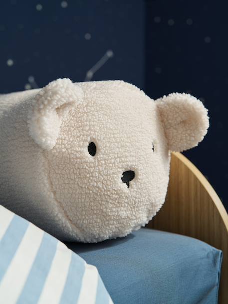 Sherpa Bolster Cushion with Bear Motif ecru 