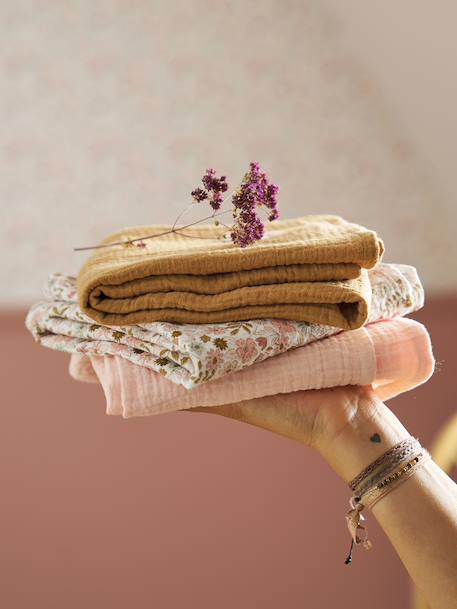 Pack of 3 FLORA Muslin Squares in Cotton Gauze caramel 