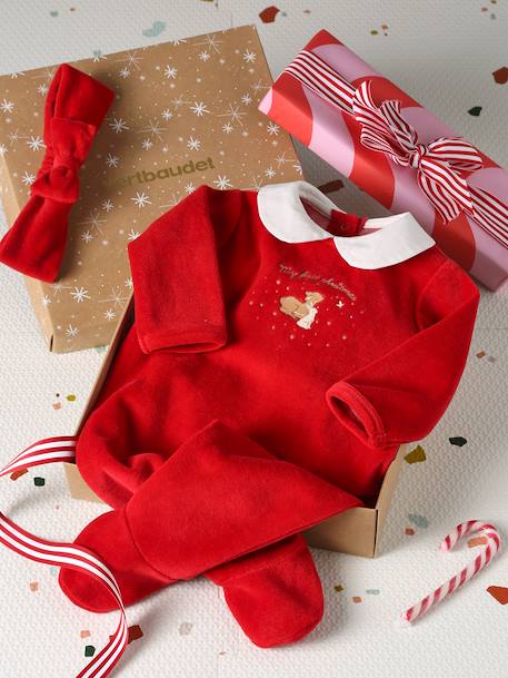 Christmas Set: Sleepsuit + Headband red 