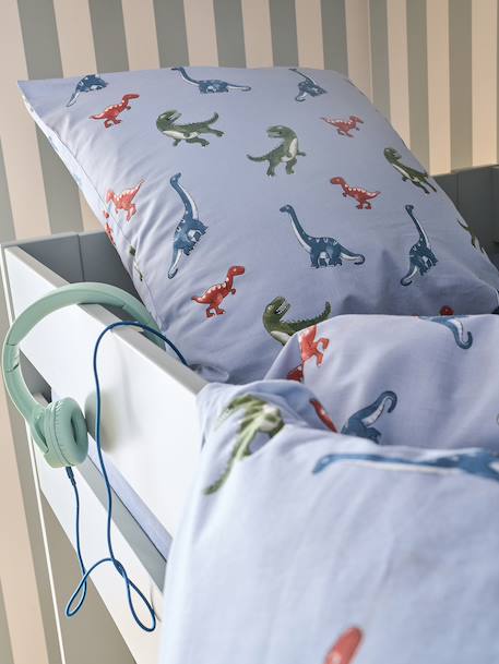 Duvet Cover Set + Pillowcase for Children, with Recycled Cotton, DINO FRIENDS crystal blue 