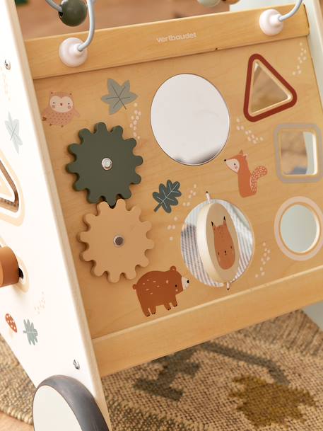 Baby Walker in FSC®100% Wood with Brakes, GREEN FOREST red+wood+yellow 