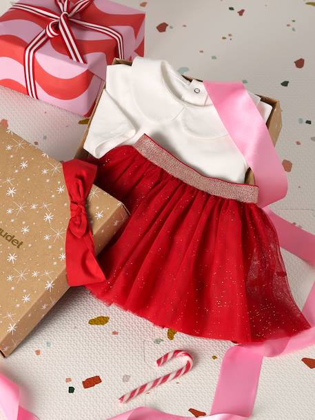 Baby girl set T-shirt skirt band for head accessories for hair Christmas gift box red 