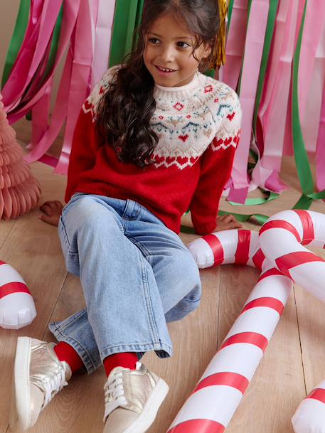 Girl's Christmas jacquard jumper red 