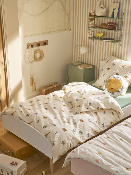 Essential WILD ANIMALS duvet cover set + pillowcase for children, with recycled cotton printed white 