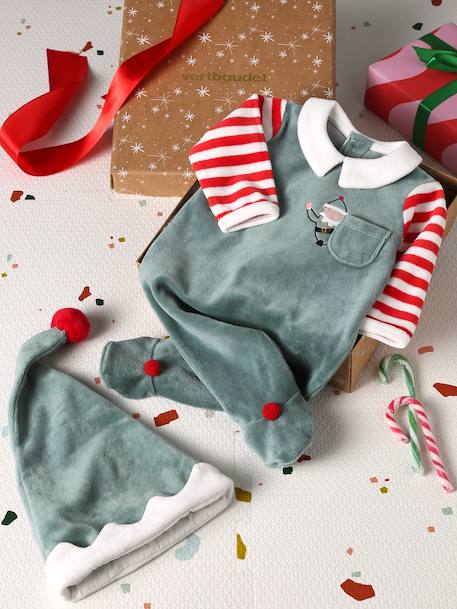 Unisex Christmas Set, Sleepsuit + Beanie, for Babies Green 