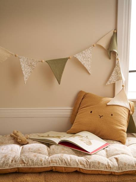 Garland of cotton gauze flags cinnamon+sage green 