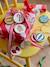Pack of 10 Wooden Christmas Baubles, MOONY printed red 