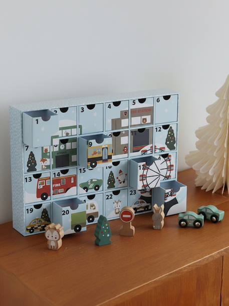Advent Calendar with Toys in FSC® Wood blue+ecru+wood 