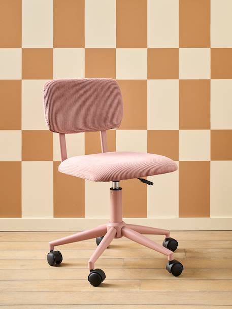 Velour Desk Chair with Castors for Children ecru+green+rose 