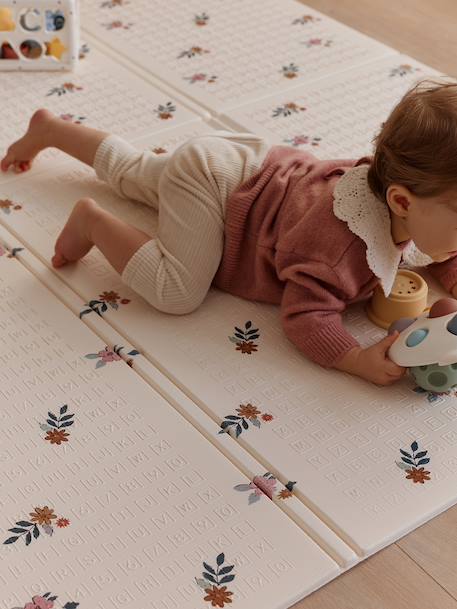 Large, Foldable Activity Mat ecru+green+rose 